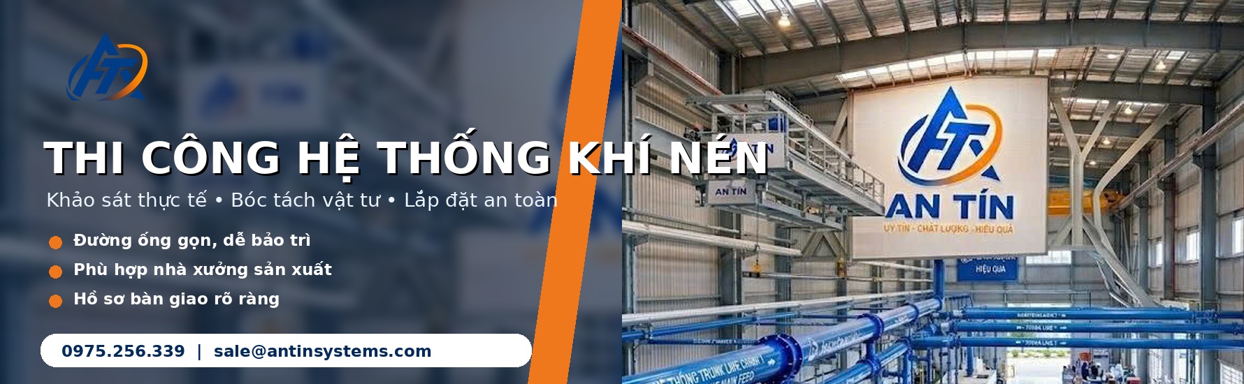 Khảo sát, tư vấn, cung cấp và thi công hệ thống khí nén, ống nhôm khí nén, máy nén khí, máy sấy khí, bình tích áp, lọc khí, thông gió và hút bụi cho nhà xưởng.